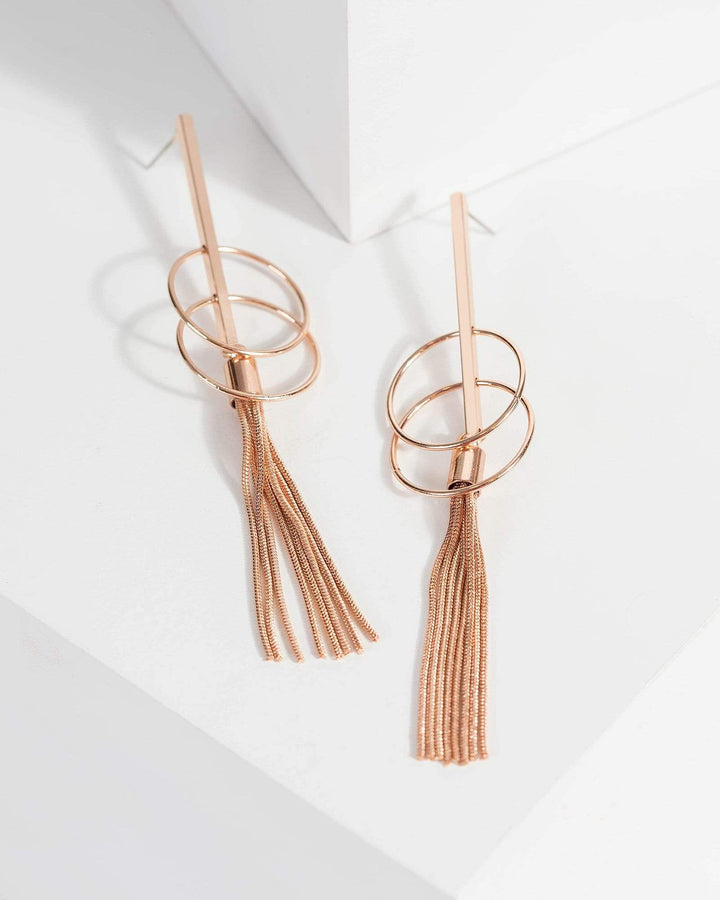 Rose Gold Long Drop Chain Tassel Earrings | Earrings