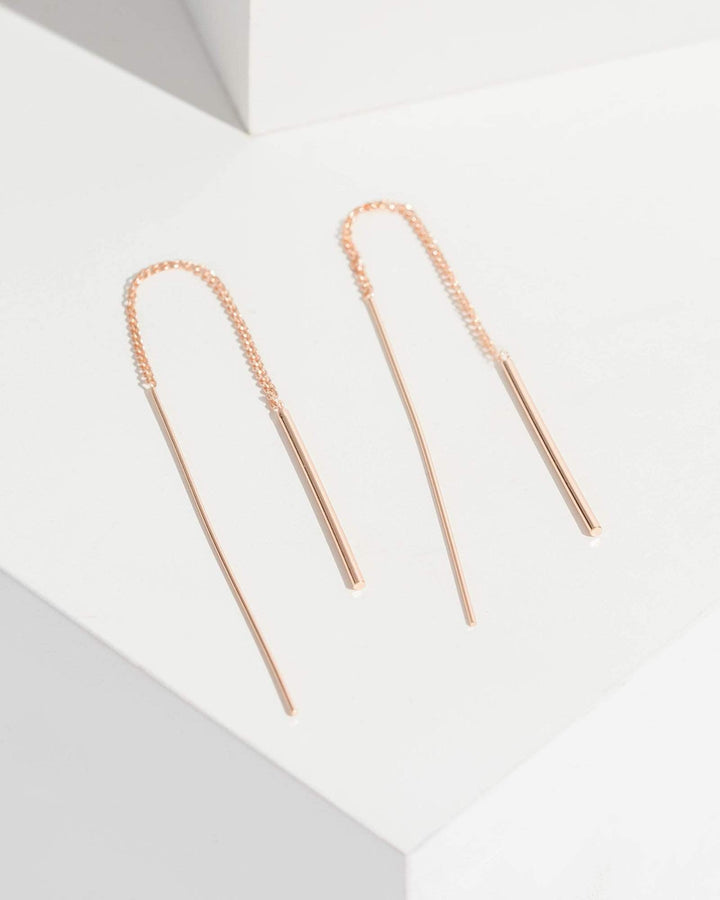 Rose Gold Metal Bar End Thread Earrings | Earrings