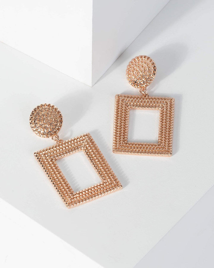 Rose Gold Metal Textured Drop Earrings | Earrings