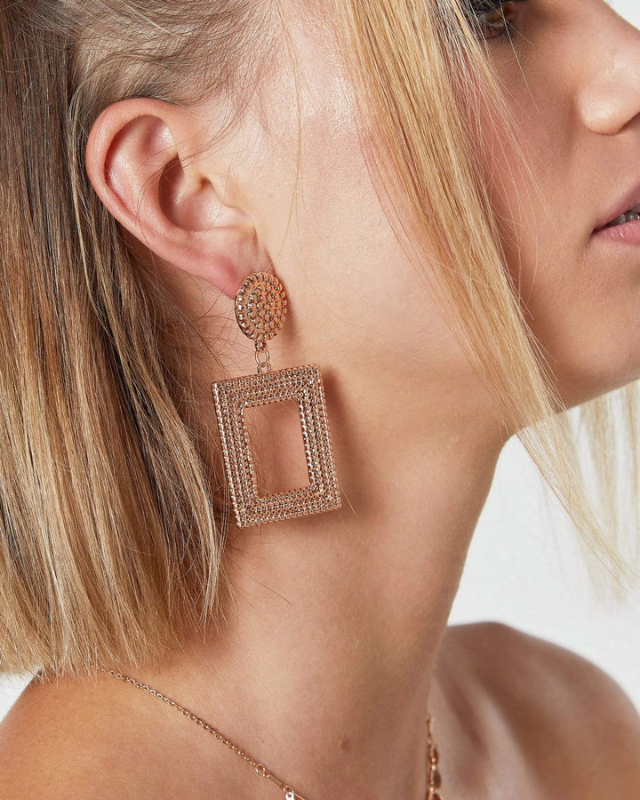Rose Gold Metal Textured Drop Earrings | Earrings