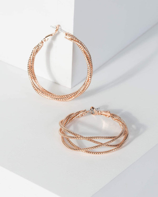 Rose Gold Metal Twist Hoop Earrings | Earrings