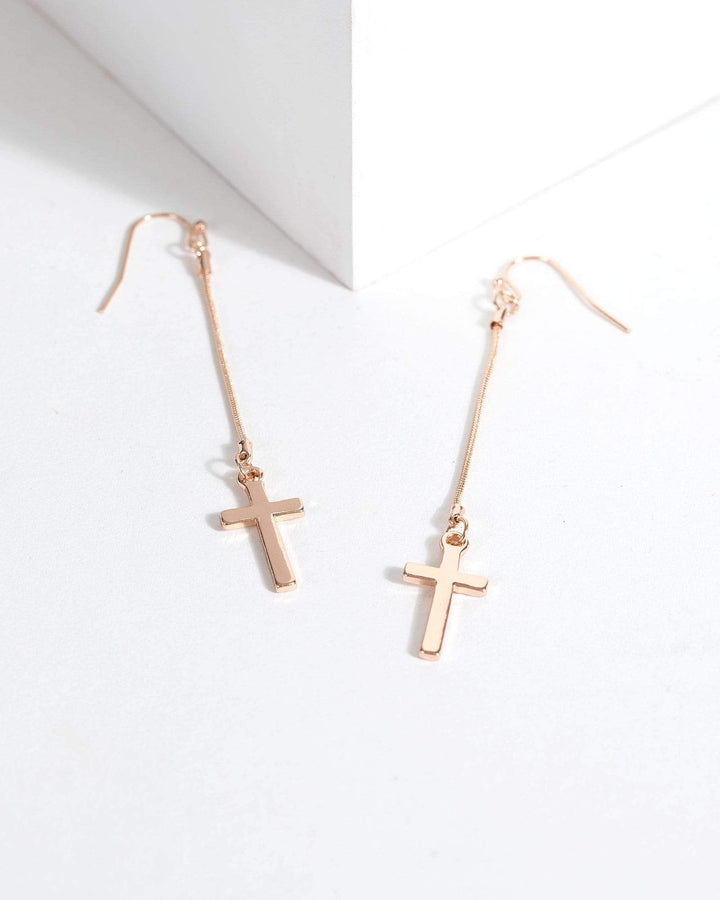Rose Gold Mini Crosses Drop Earrings | Earrings