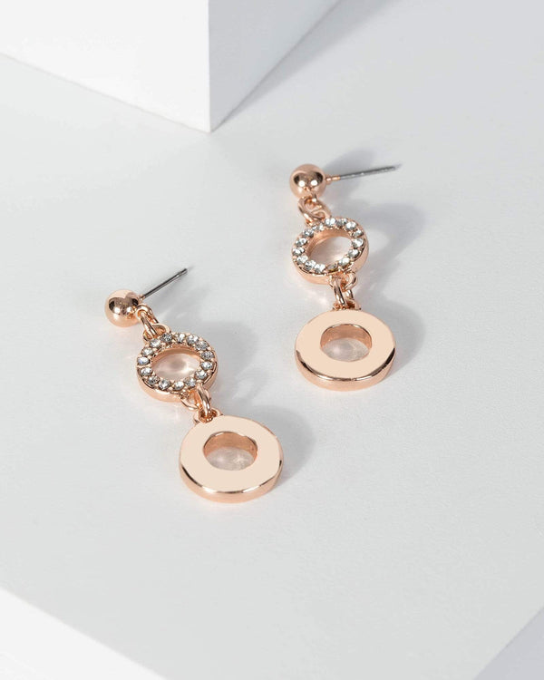 Rose Gold Mini Hoop Linked Drop Earrings | Earrings