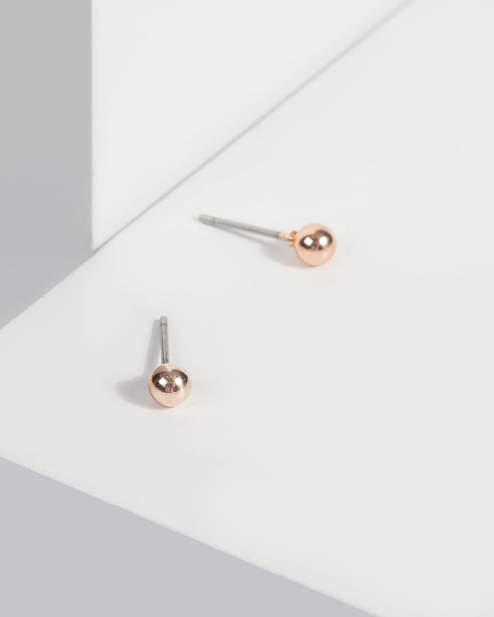 Rose Gold Mini Metal Ball Stud Earrings | Earrings