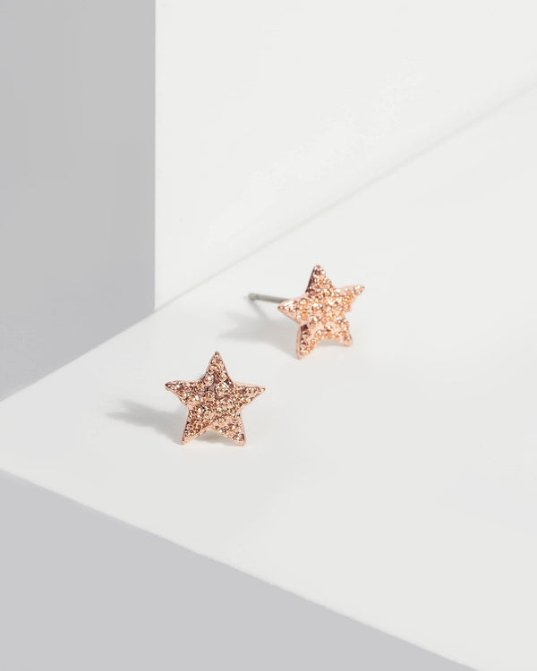 Rose Gold Mini Textured Star Stud Earrings | Earrings