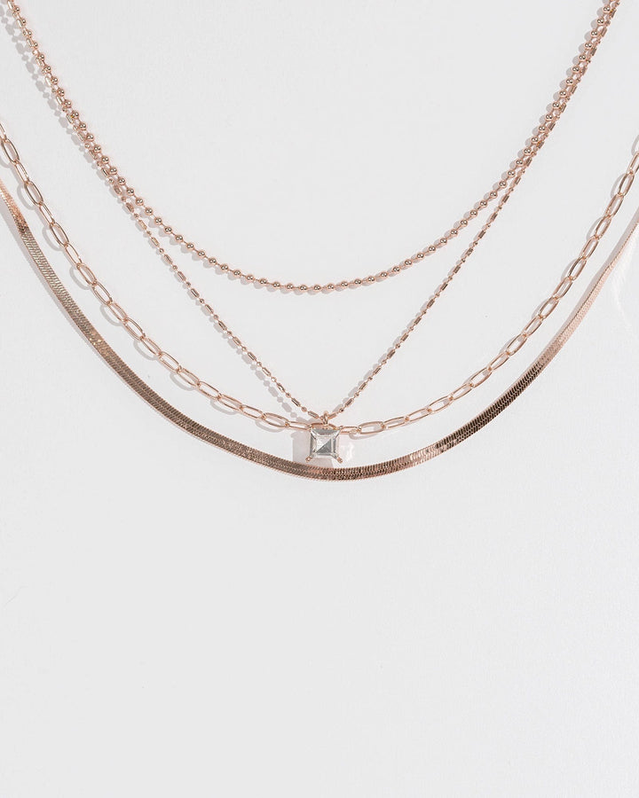 Colette by Colette Hayman Rose Gold Multi Chain Crystal Pendant Necklace