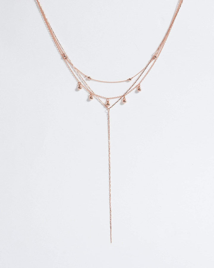 Rose Gold Multi Fine Chain Bead Necklace | Necklaces