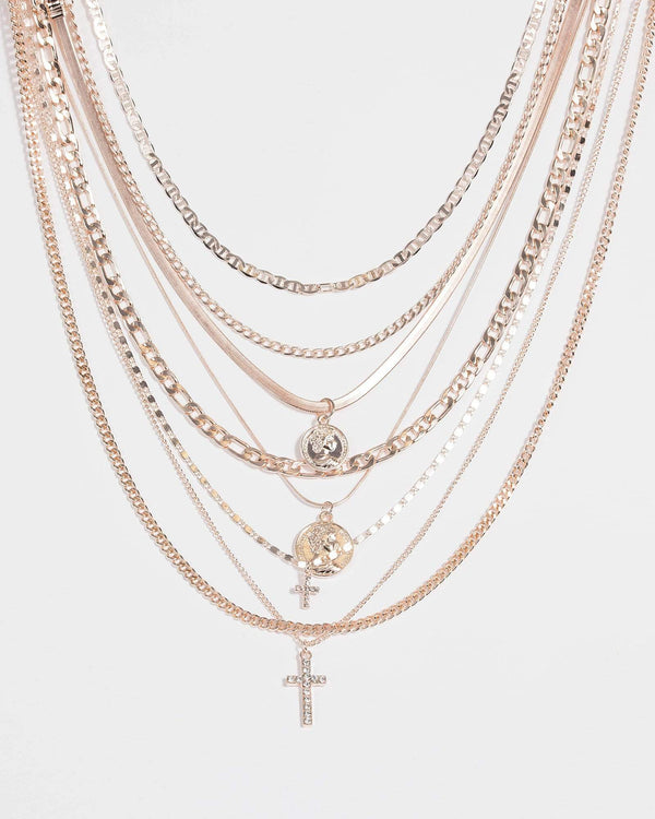 Rose Gold Multi Layered Charm Necklace | Necklaces