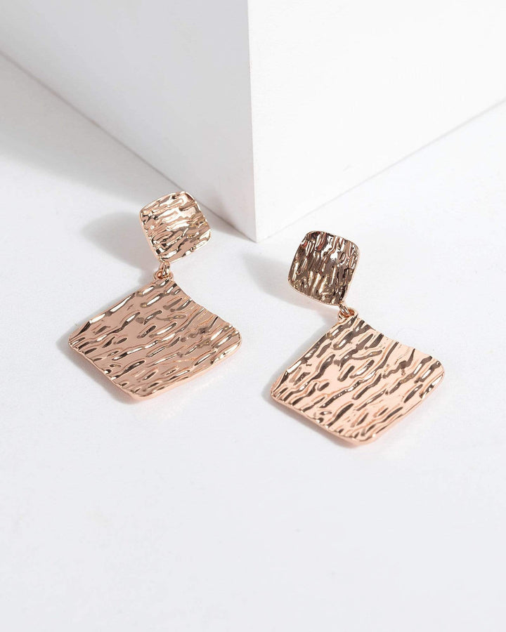 Rose Gold Organic Metal Diamond Drop Earrings | Earrings