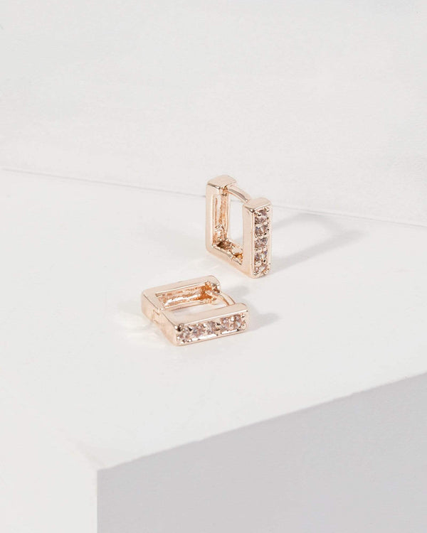 Rose Gold Pave Square Hoop Earrings | Earrings