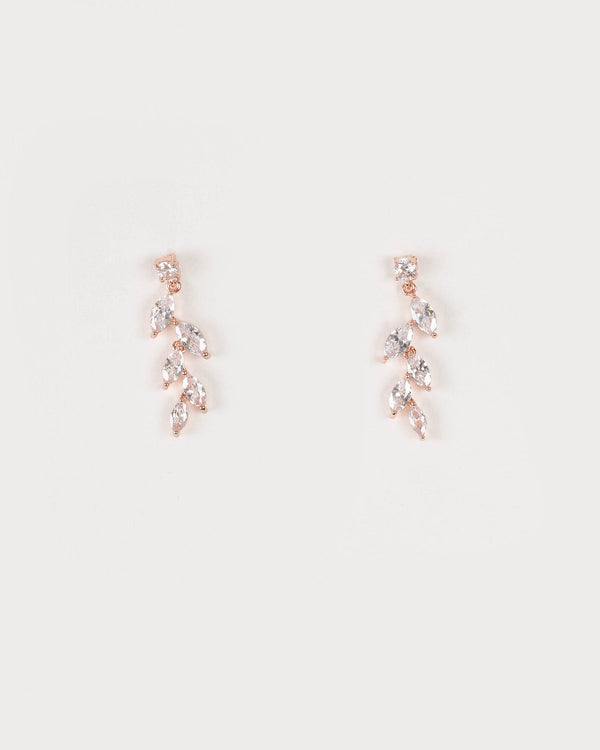 Rose Gold Plated Crystal Leaf Drop Earrings | Earrings