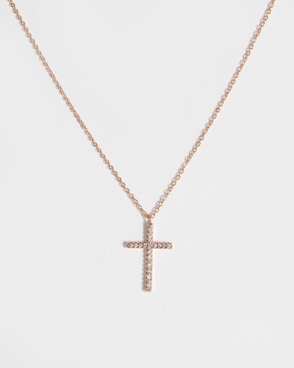 Rose Gold Plated Fine Diamante Cross Necklace | Necklaces
