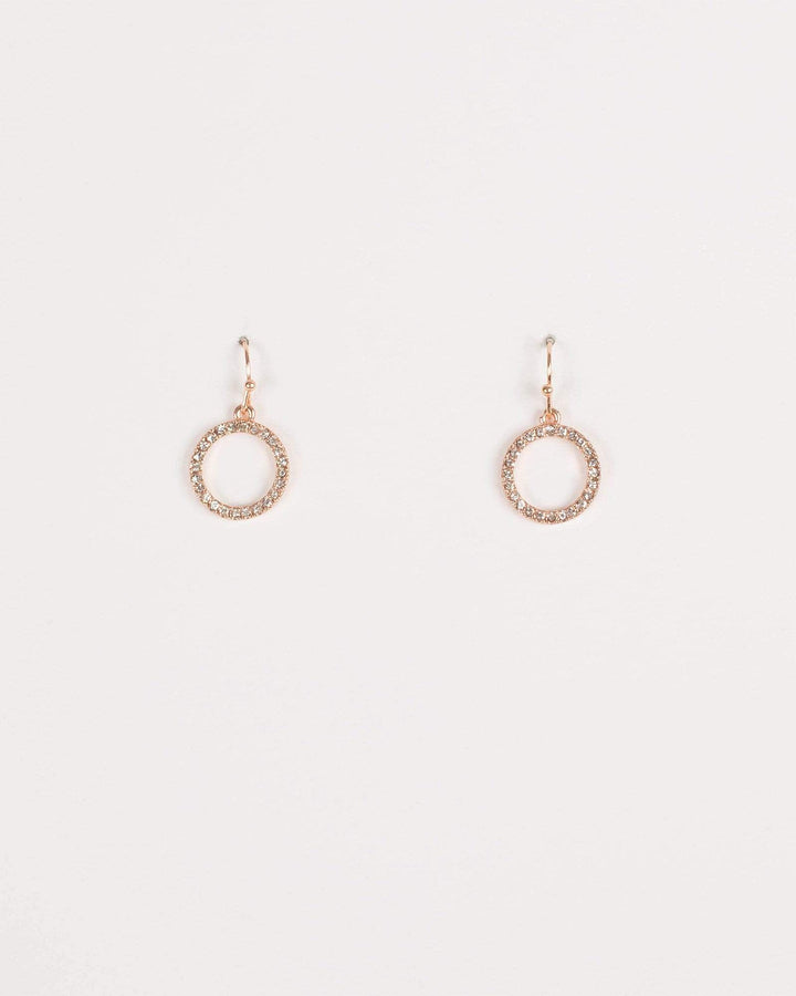 Rose Gold Round Diamante Drop Hoop Earrings | Earrings