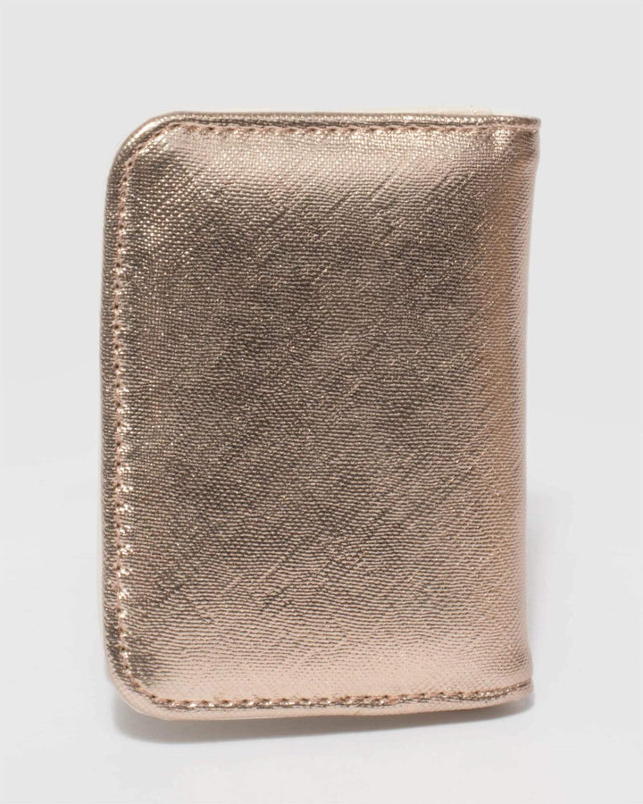 Rose Gold Saffiano Credit Card Purse With Gold Hardware | Purses