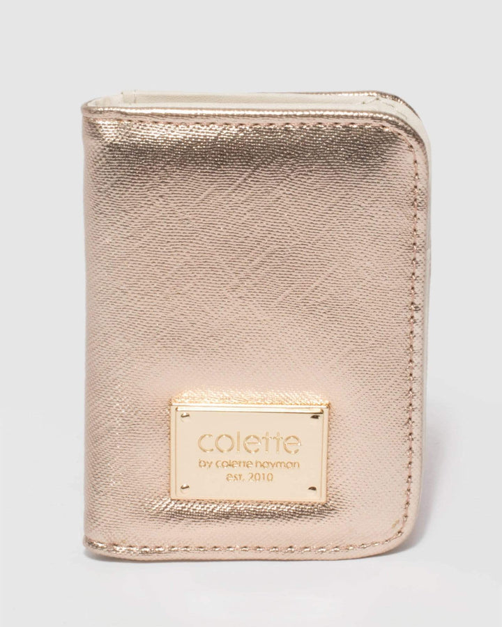 Rose Gold Saffiano Credit Card Purse With Gold Hardware | Purses