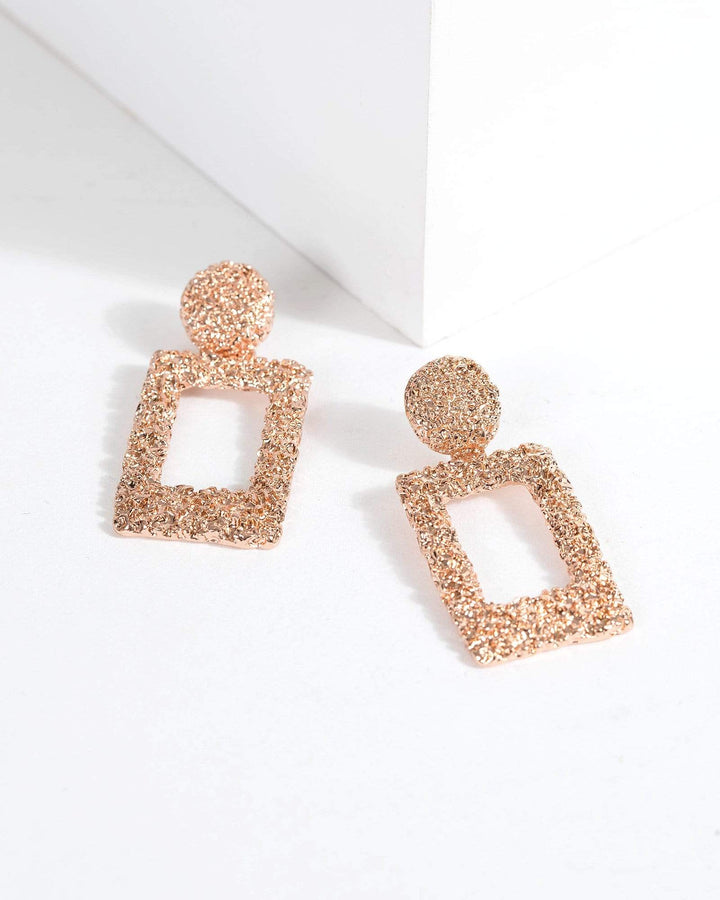 Rose Gold Small Textured Rectangle Drop Earrings | Earrings