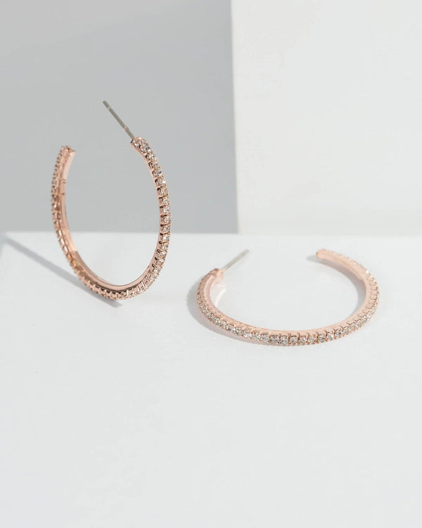 Colette by Colette Hayman Rose Gold Small Thin Diamante Hoop Earrings