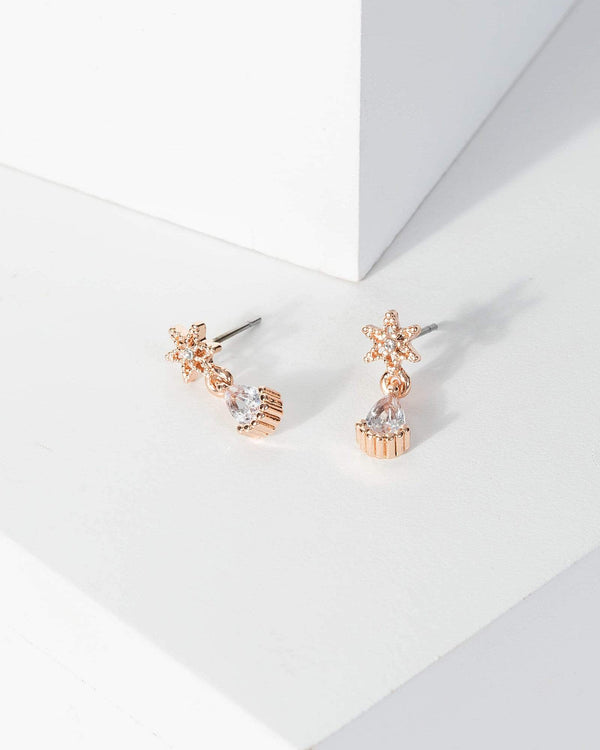 Rose Gold Star Crystal Drop Earrings | Earrings