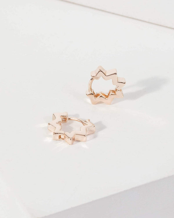 Rose Gold Star Point Huggie Hoop Earrings | Earrings