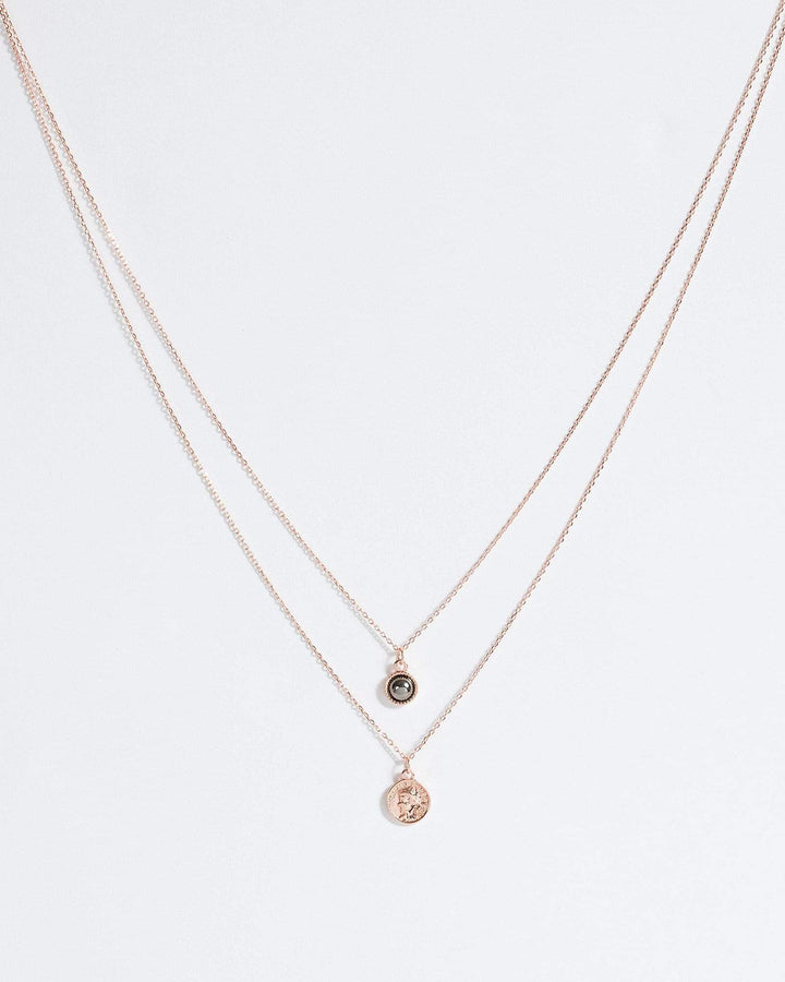 Rose Gold Stone And Coin Fine Layer Necklace | Necklaces