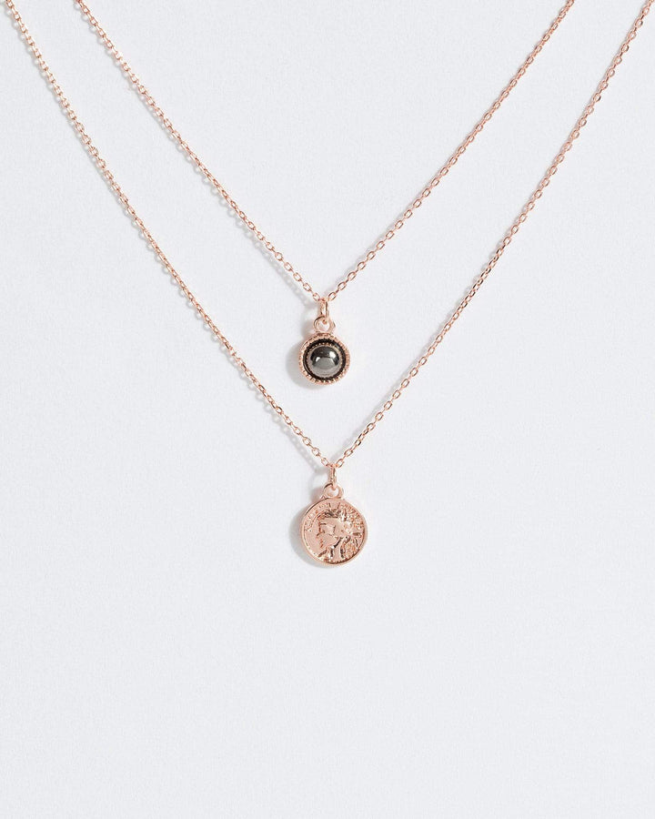 Rose Gold Stone And Coin Fine Layer Necklace | Necklaces