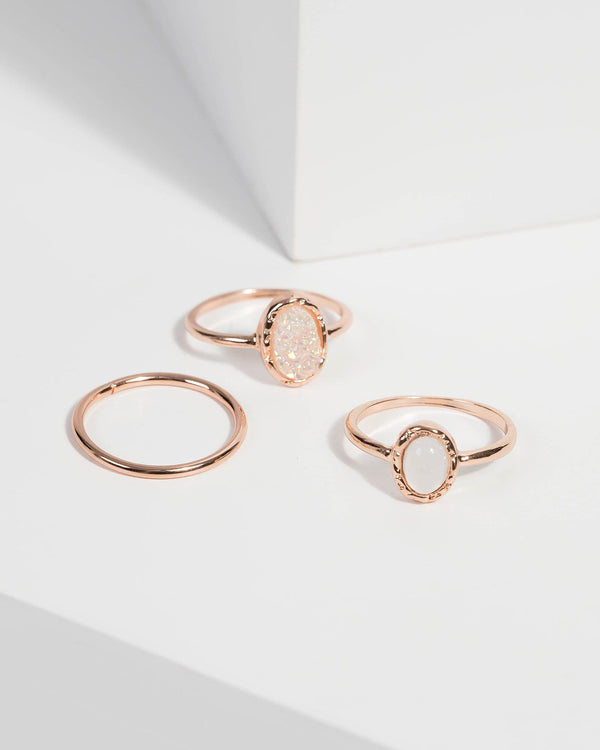 Rose Gold Stone Band Ring Set | Rings