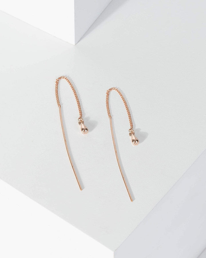 Rose Gold Tear Drop Chain Thread Through Earrings | Earrings