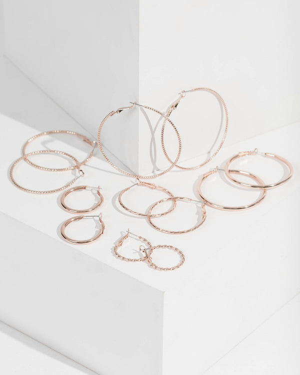 Rose Gold Texture Fine Hoop Pack | Earrings