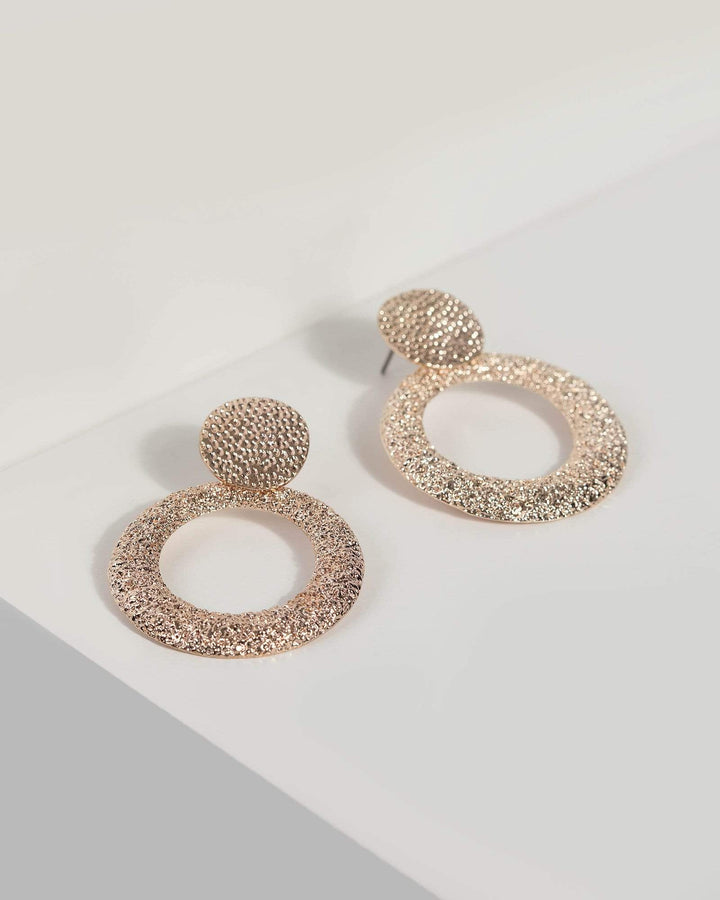 Rose Gold Textured Disc Hoop Earrings | Earrings