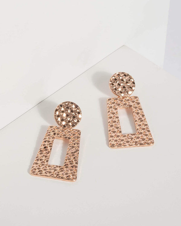 Rose Gold Textured Drop Earrings | Earrings