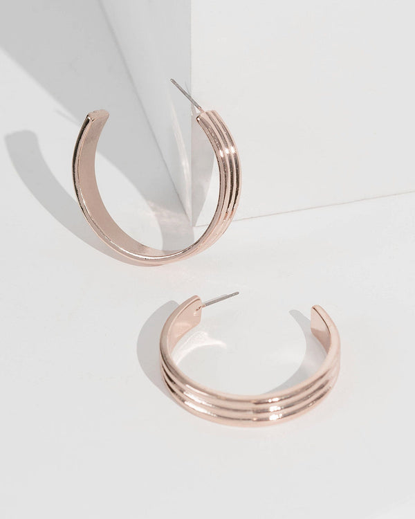 Rose Gold Textured Medium Hoop Earrings | Earrings