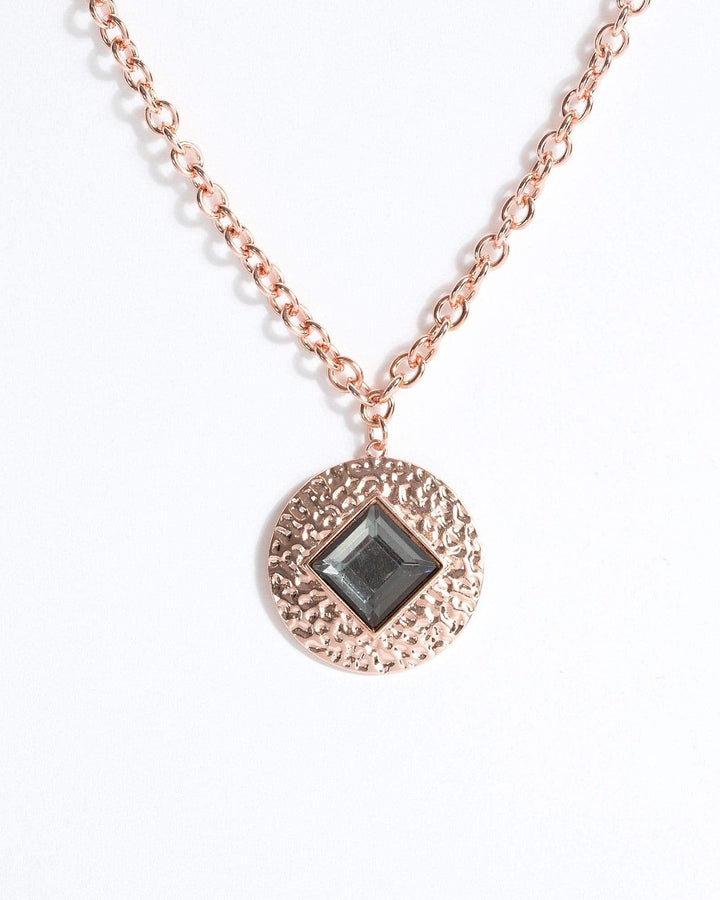Rose Gold Textured Round Stone Pendant Necklace | Necklaces