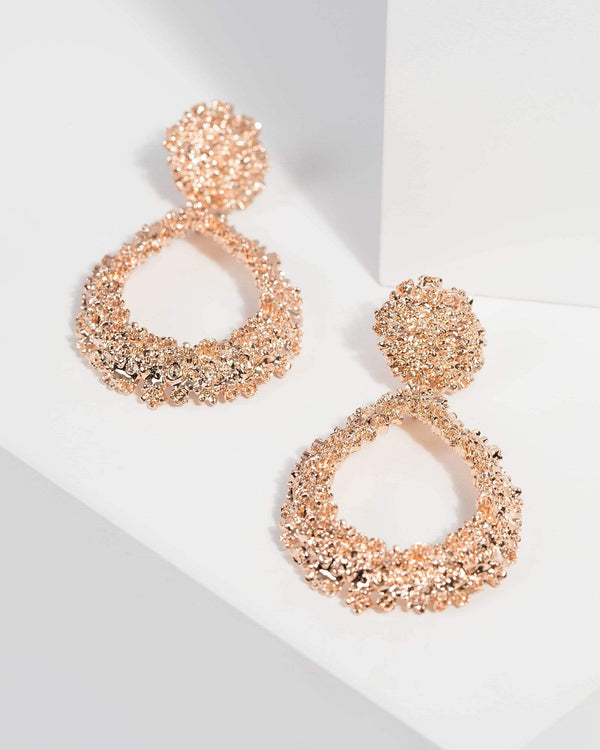 Rose Gold Textured Teardrop Earrings | Earrings