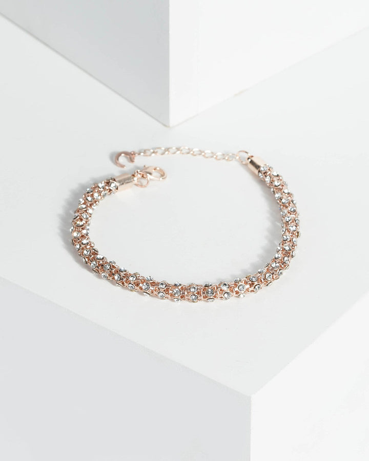 Rose Gold Thin Diamante Chunky Bracelet | Wristwear