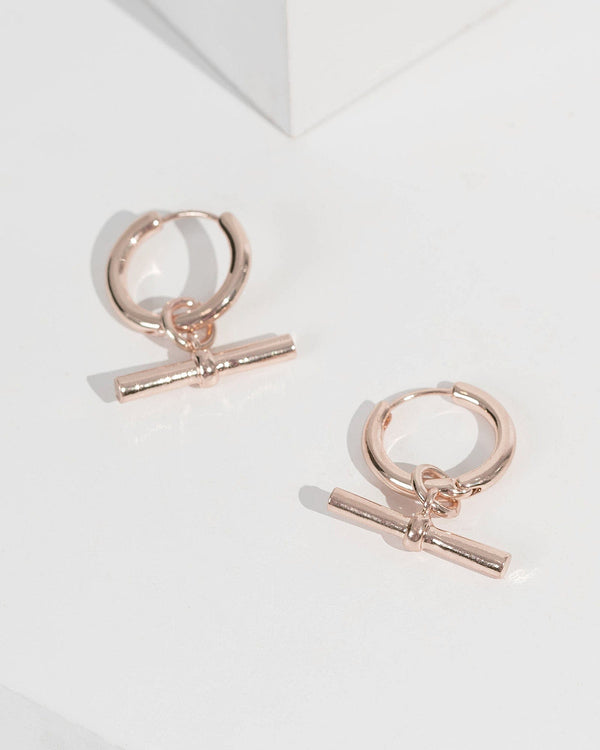 Rose Gold Toggle Huggie Hoop Earrings | Earrings