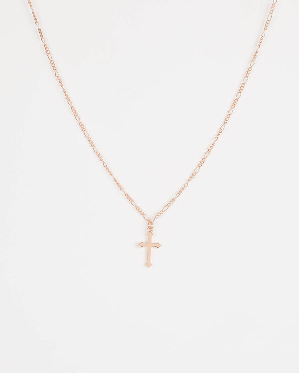 Colette by Colette Hayman Rose Gold Tone Cross Pendant Link Chain Necklace