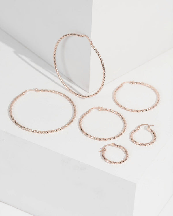 Rose Gold Twist Hoop 3 Pack Earrings | Earrings