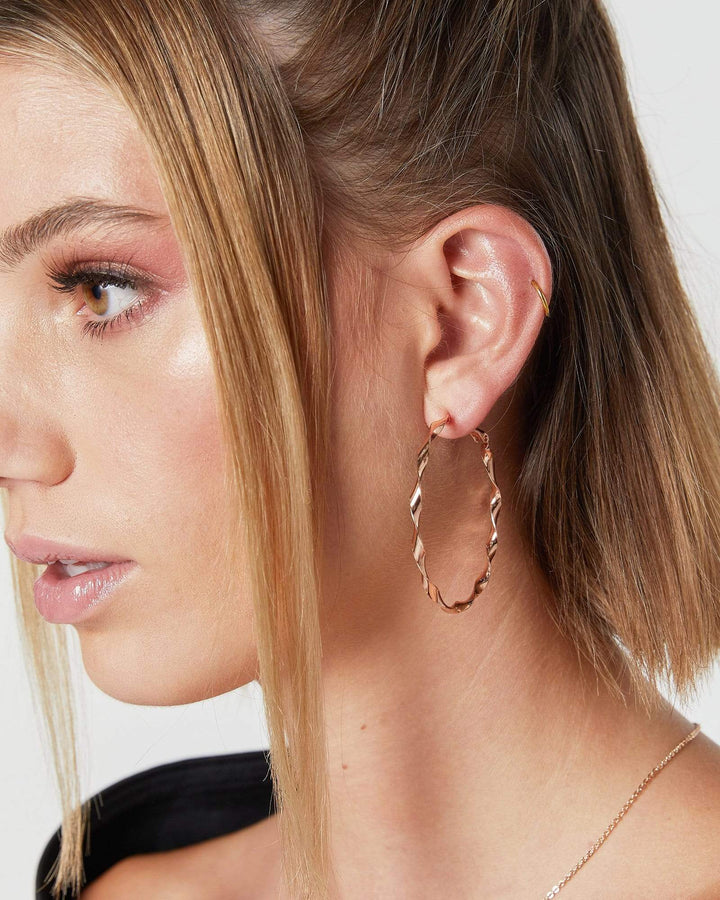 Rose Gold Twist Hoop Earrings | Earrings