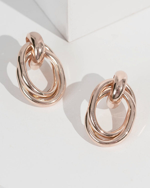 Rose Gold Twist Link Door Knocker Earrings | Earrings