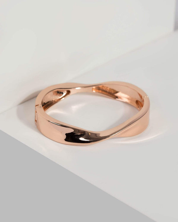Rose Gold Twisted Clasp Bangle | Wristwear