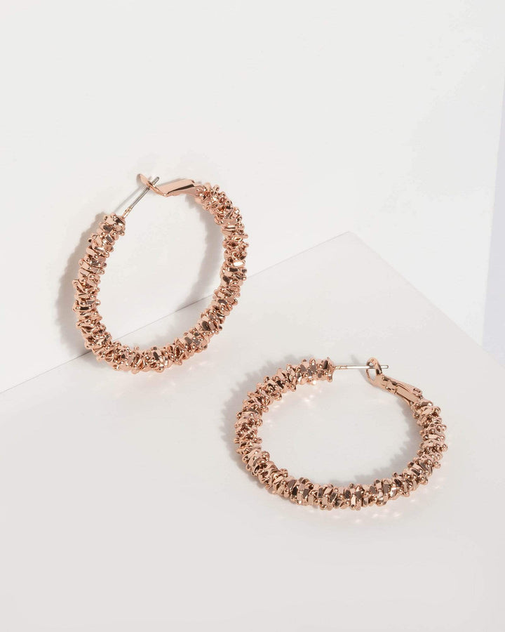 Rose Gold Twisted Metal Hoop Earrings | Earrings