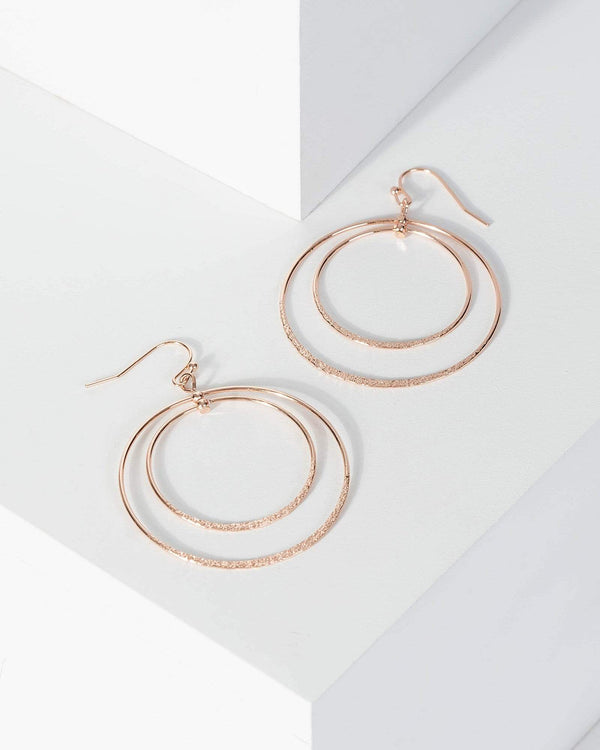 Rose Gold Two Circle Drop Earrings | Earrings