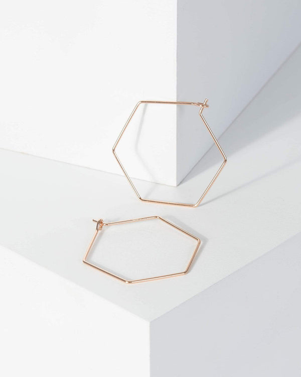 Rose Gold Ultra Fine Hexagon Hoop Earrings | Earrings