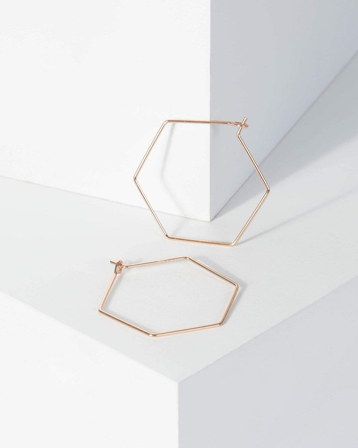 Rose Gold Ultra Fine Hexagon Hoop Earrings | Earrings