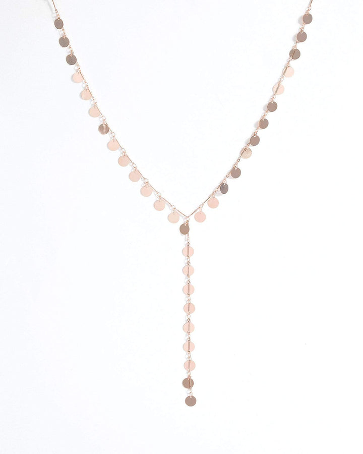 Rose Gold V Neck Circle Charm Necklace | Necklaces