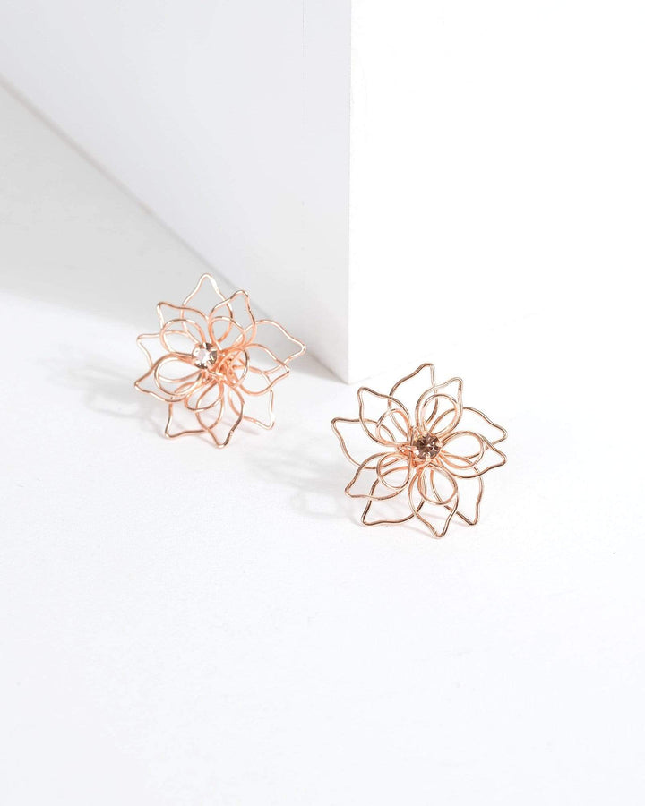 Rose Gold Wire Flower Stud Earrings | Earrings
