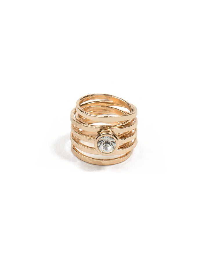 Colette by Colette Hayman Round Diamante Multi Row Gold Ring - Large
