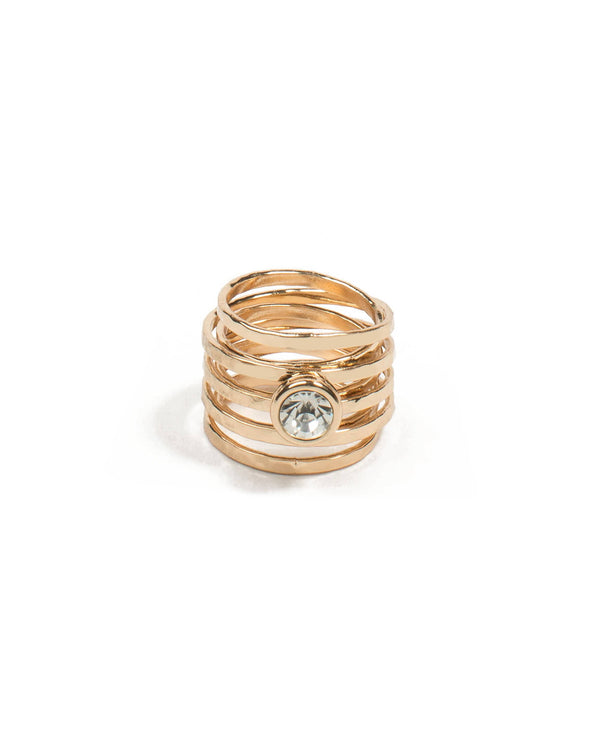 Colette by Colette Hayman Round Diamante Multi Row Gold Ring - Medium