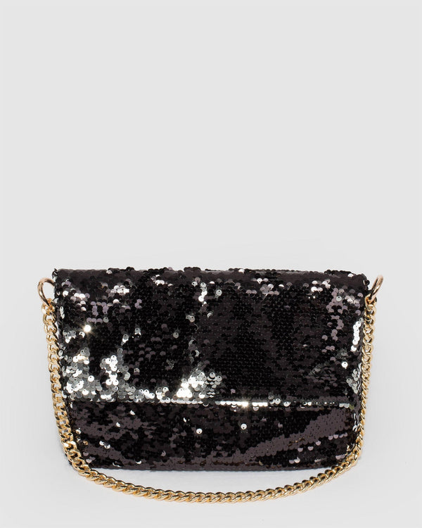Colette by Colette Hayman Sequin Foldover Black Clutch Bag