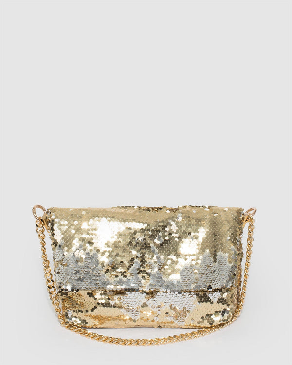 Colette by Colette Hayman Sequin Foldover Gold Clutch Bag